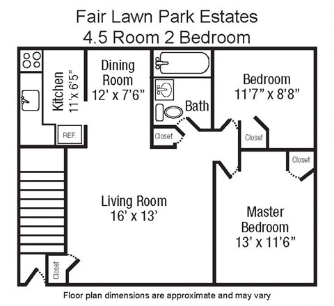 Floor plan for 2 beds, 1 bath